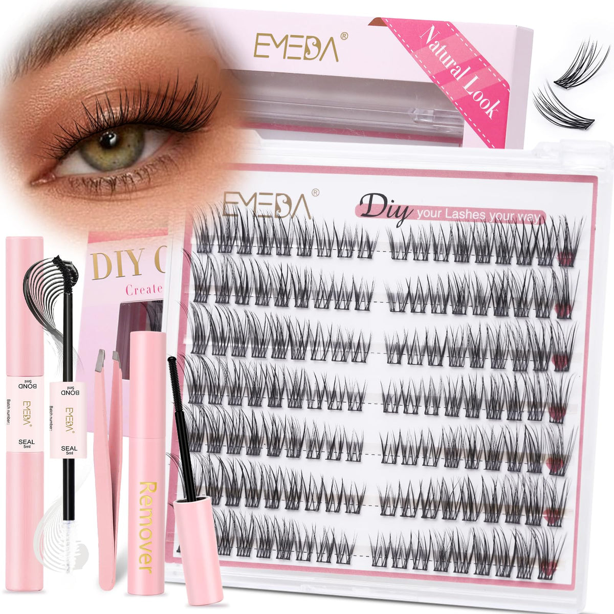 Emeda Cat Eye Lash Clusters Kit - Wispy C Curl, Diy Extensions With Remover & Tweezers