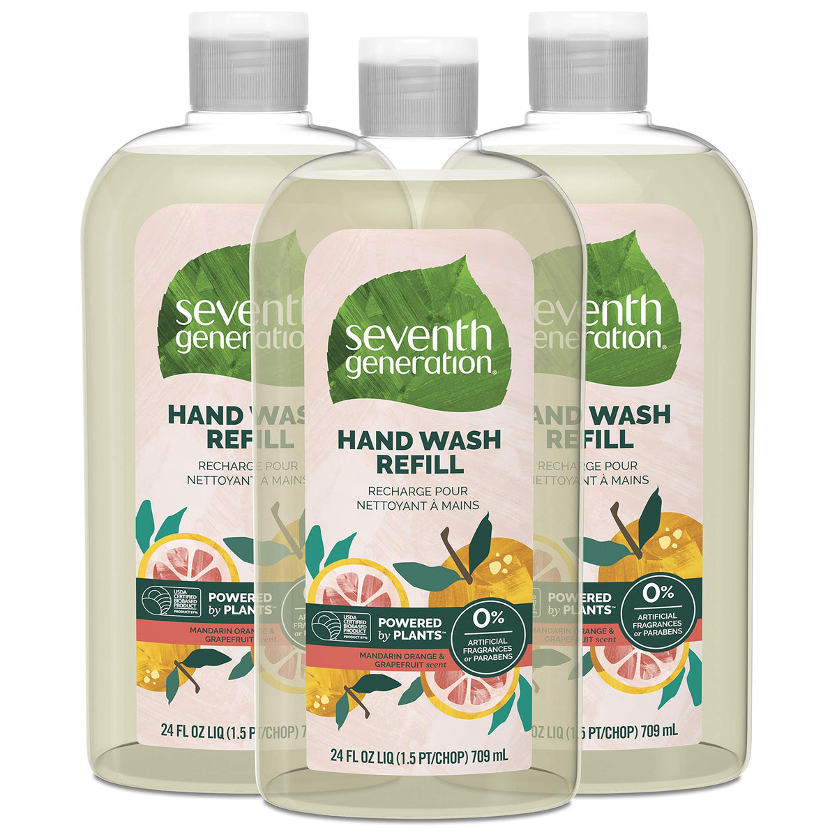 Seventh Generation Hand Soap Refills, Mandarin Orange & Grapefruit, 24 Fl Oz, Pack Of 3