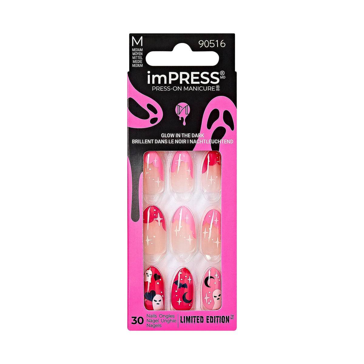 Impress Kiss Impress Press-On Manicure Halloween, Medium Almond Nails, Chip & Smudge Proof