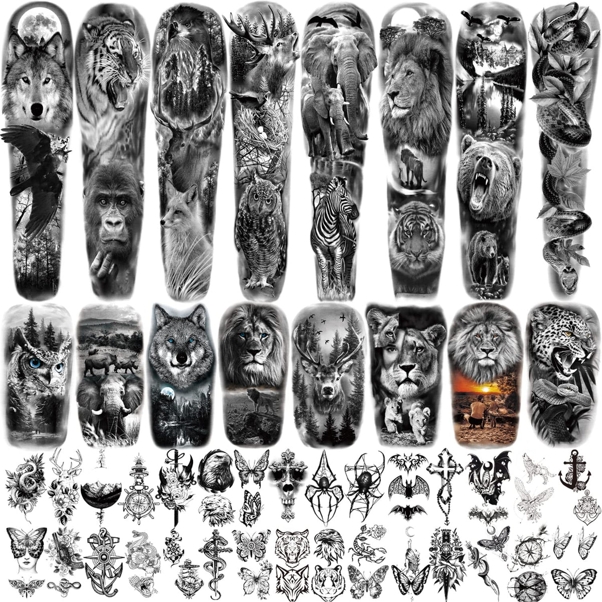 Metuu Waterproof Full Arm Temporary Tattoo - Realistic Wolf Tiger Lion Eagle Design For Men & Women