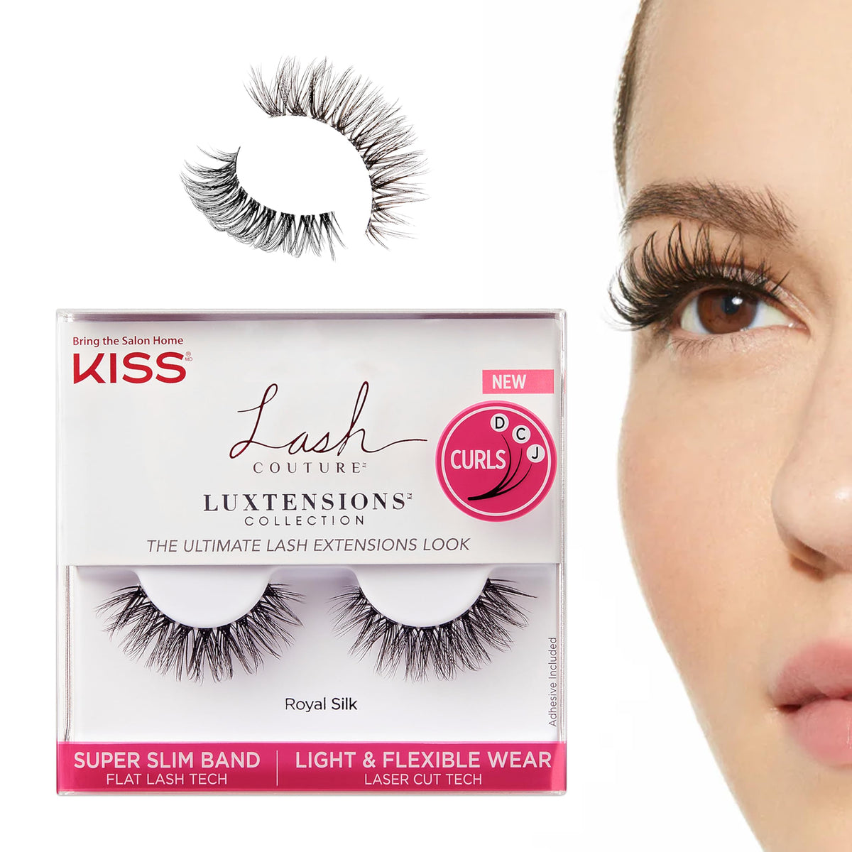 Kiss Lash Couture Royal Silk False Eyelashes - Flat Lash Technology, Reusable, Contact Lens Friendly