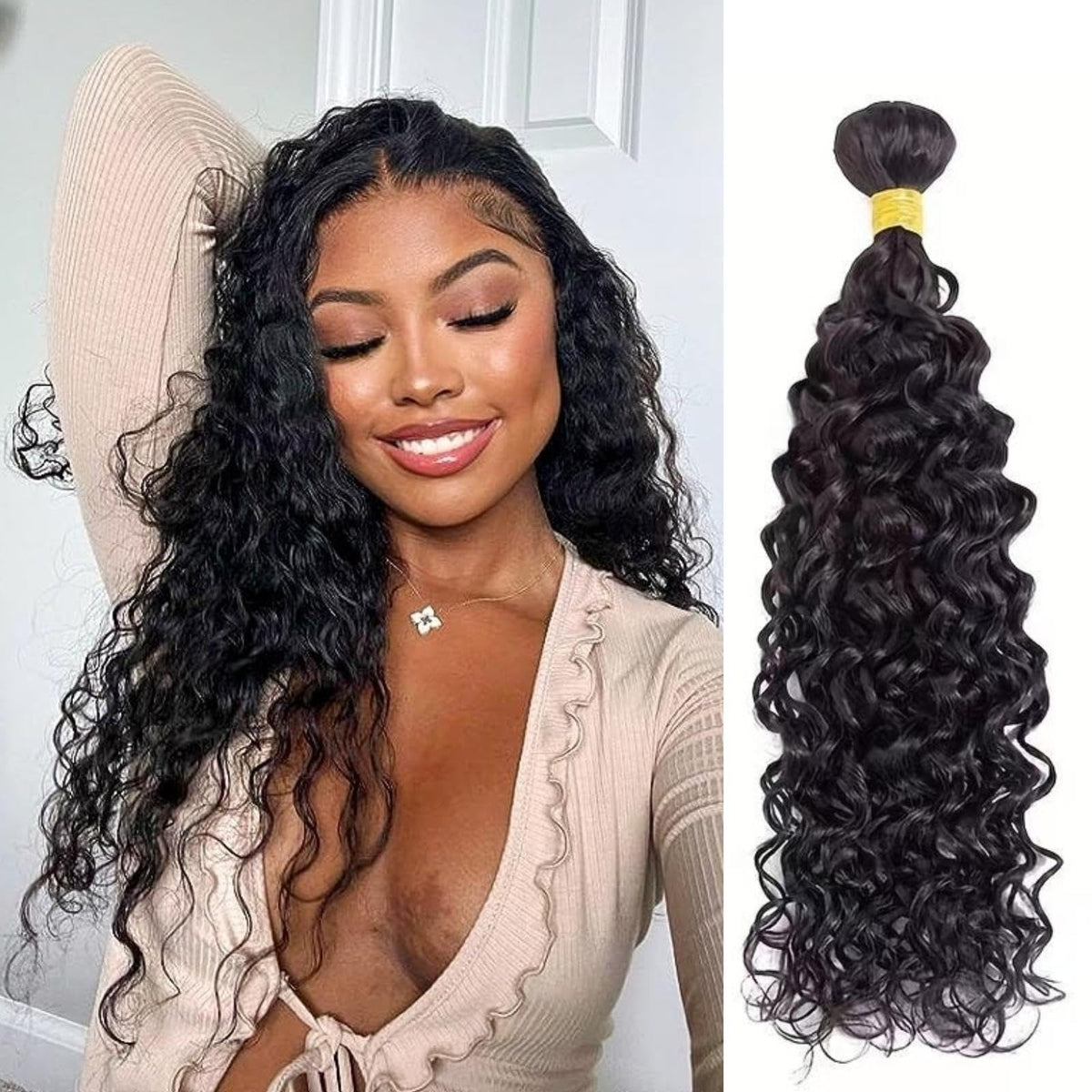 Shwair 18&quot; Water Wave Human Hair Bundles, 100% Virgin Brazilian, Natural Black Remy Weave