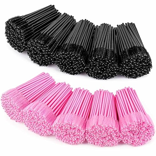 Tbestmax 1000 Disposable Mascara Wands - Eyelash Brushes in Pink & Black for Lash Extensions