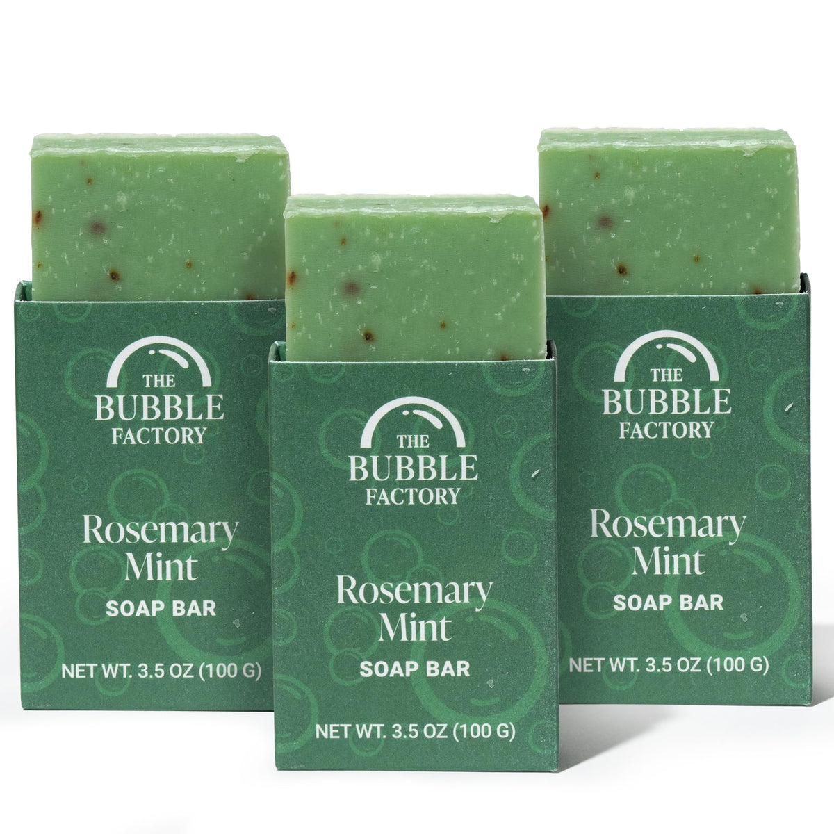 The Bubble Factory Vegan Rosemary Mint Soap Bars, All-Natural, 3.5 Oz (Pack Of 3)