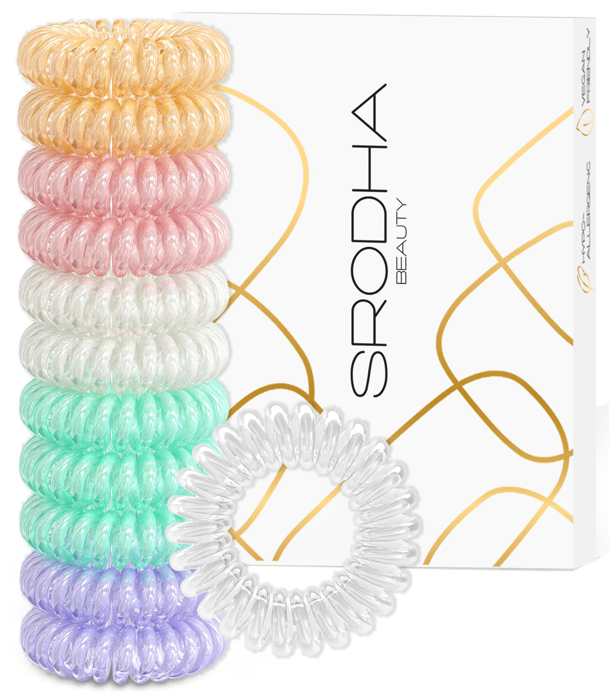 Srodha Beauty Spiral Hair Bands - 12 Pack Pastel Waterproof No Damage Hair Ties For Women & Girls