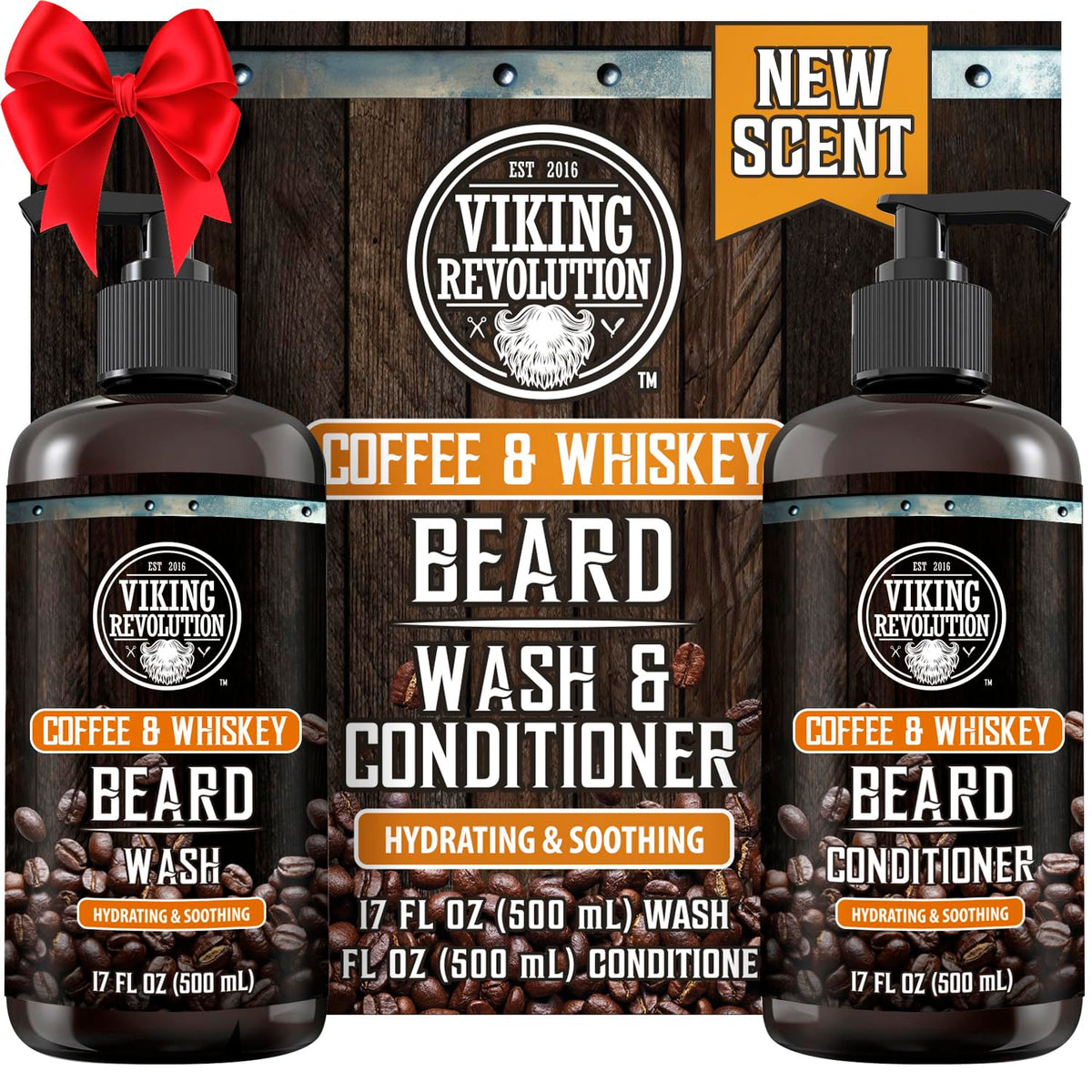 Viking Revolution Coffee Whiskey Beard Wash & Conditioner Set - Softens With Argan & Jojoba Oils