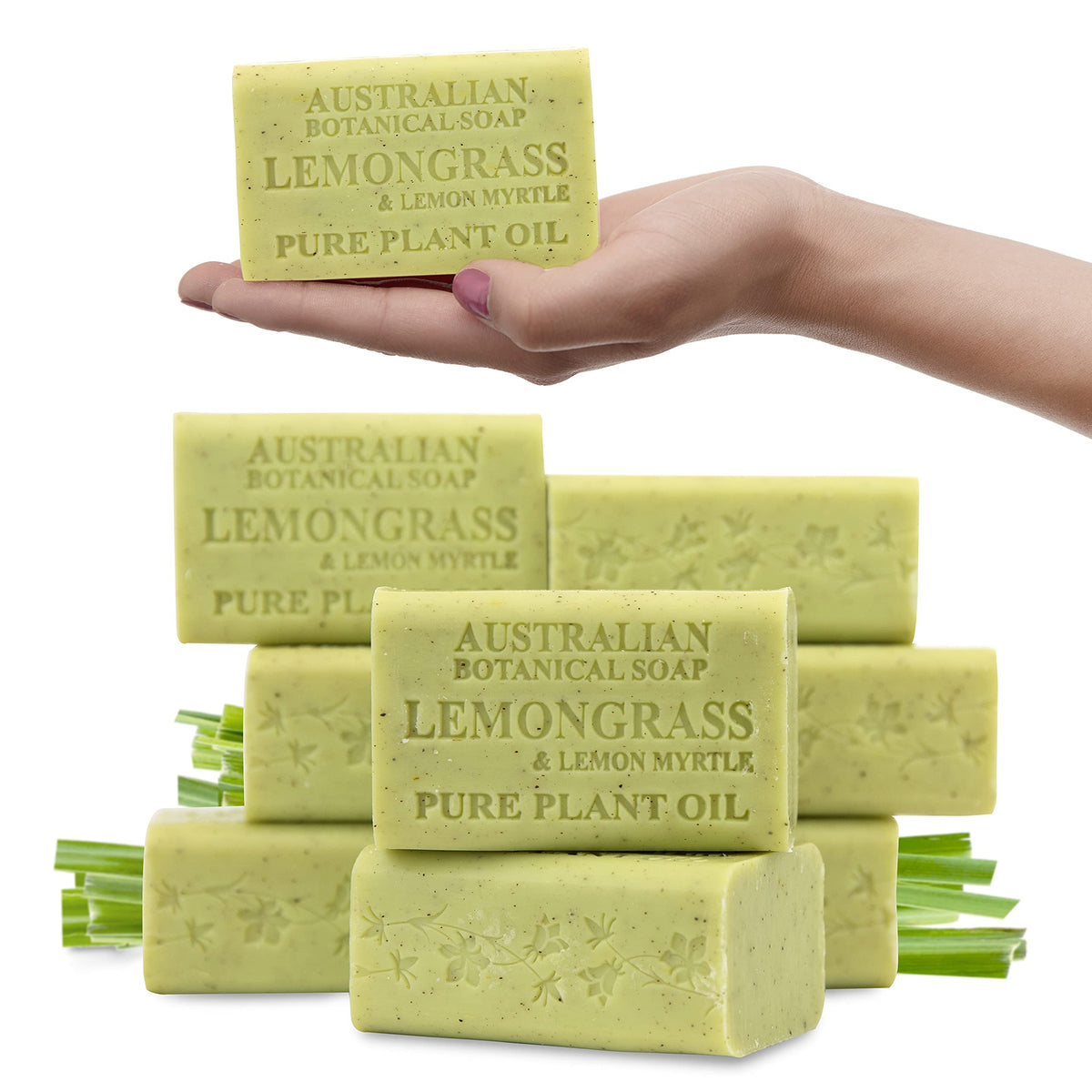 Australian Botanical Soap Lemongrass & Lemon Myrtle - 6.6 Oz Natural Soap Bars, Pack Of 8