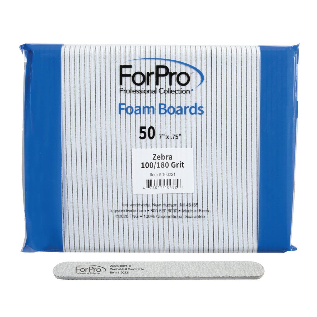 Forpro Professional Collection Zebra Foam Board Nail Files, 100/180 Grit, 50-Count