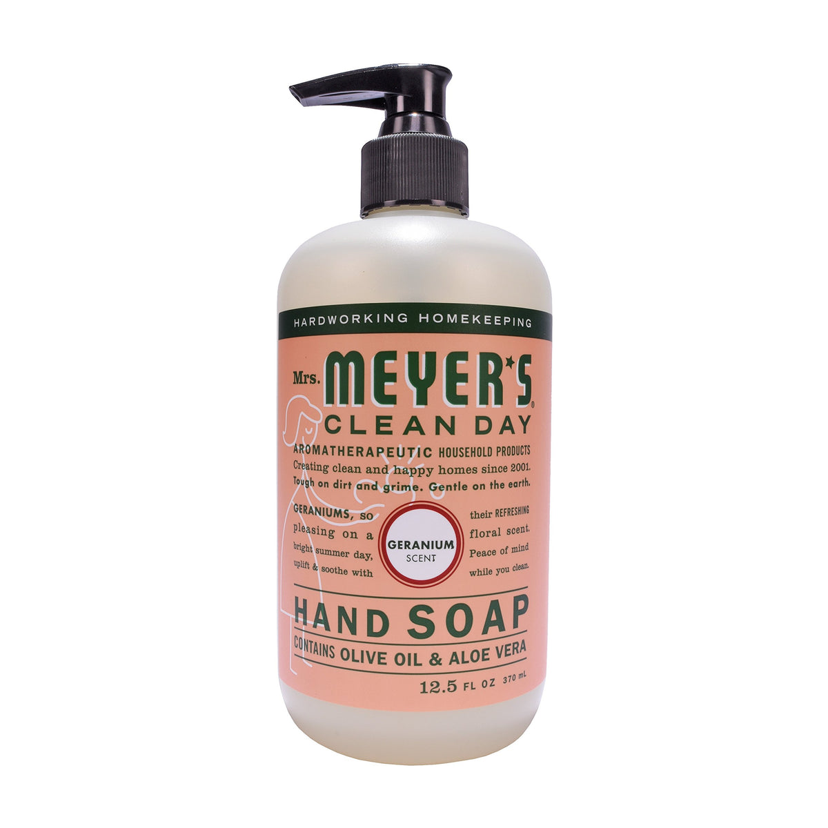 MRS. MEYER'S CLEAN DAY Hand Soap with Essential Oils, Geranium, 12.5 fl oz - Pack of 