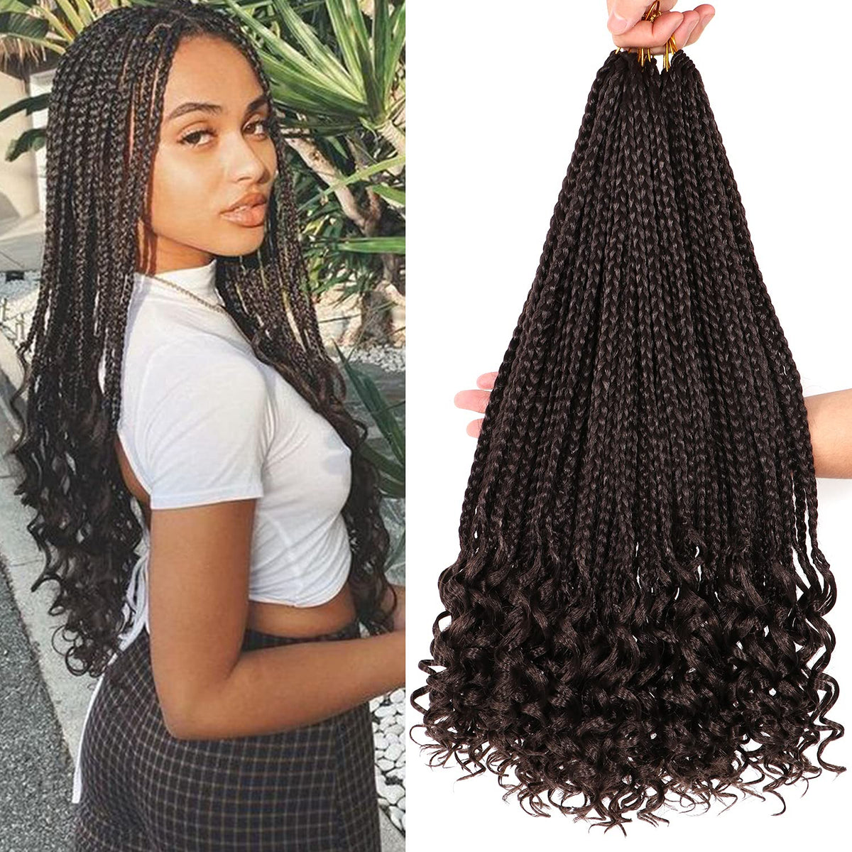 URNice 18 Inch 7 Packs Crochet Box Braids Hair with Curly Ends for Black Women, Color 4#