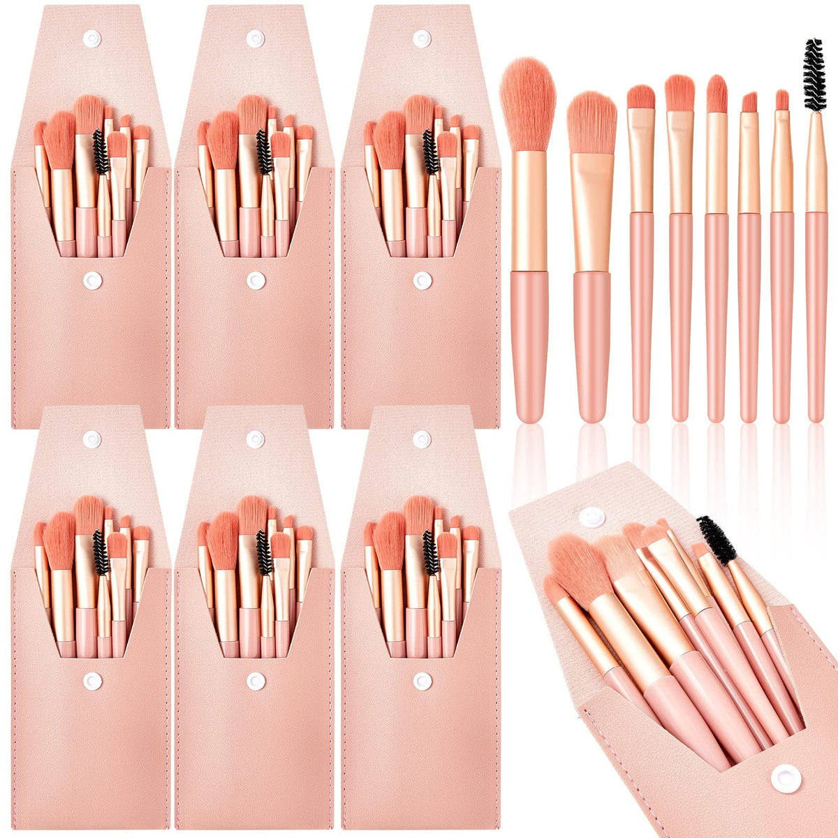 Gerrii 6 Sets Travel Makeup Brush Set - Coral Orange Synthetic Fiber Brushes For Bridesmaids