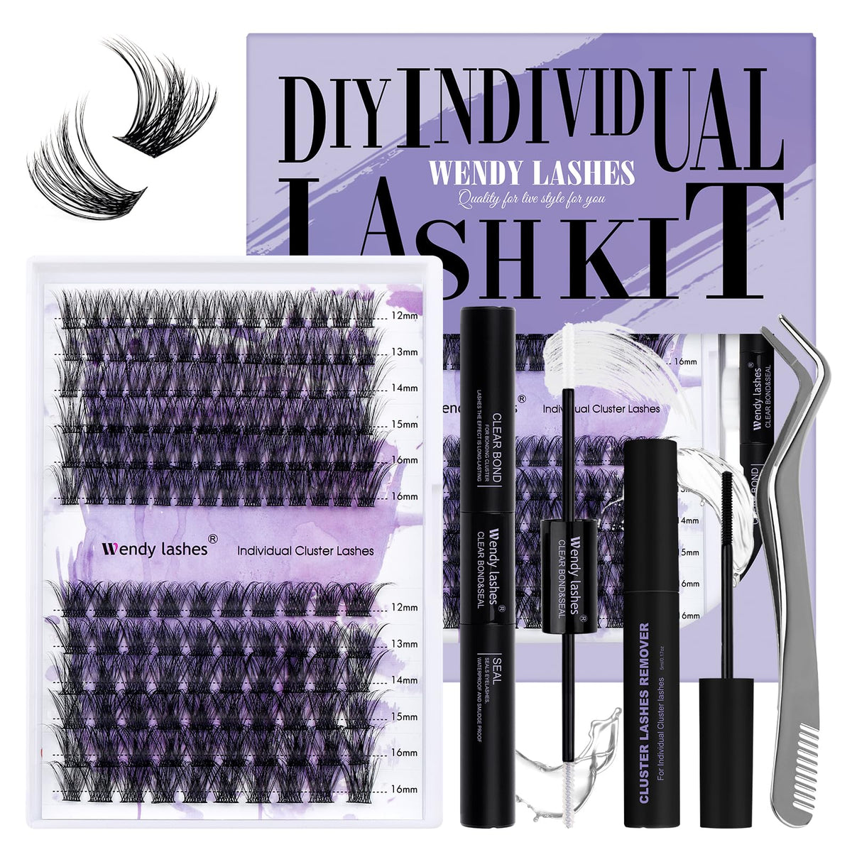 Wendy Lashes Diy Lash Extension Kit - Matte Black C/D Curl Individual Lashes & Strong Hold Glue