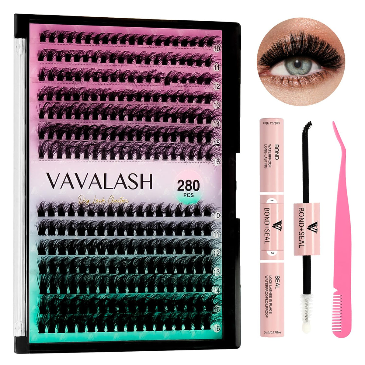 VAVALASH 40D+60D Lash Clusters Kit - 16-20mm Wispy Volume Individual Lashes & Glue