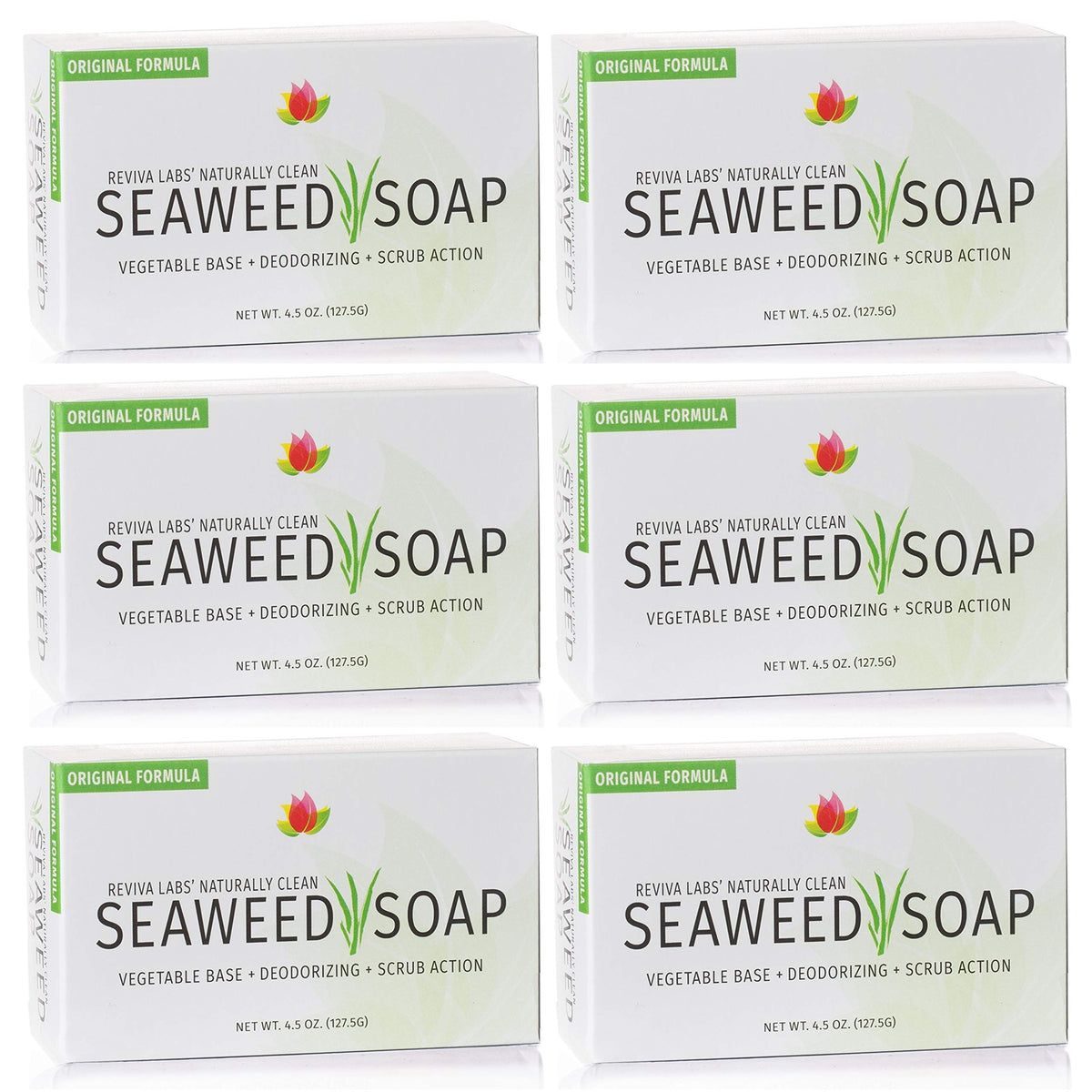 Reviva Labs Organic Seaweed Soap - 6 Pack Exfoliating Face & Body Scrub Bar - 4.5 Oz