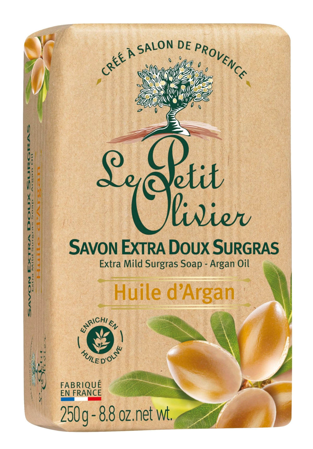 Le Petit Olivier Extra Mild Surgras Soap with Argan Oil - 3.5 oz Bar for Gentle Cleansing