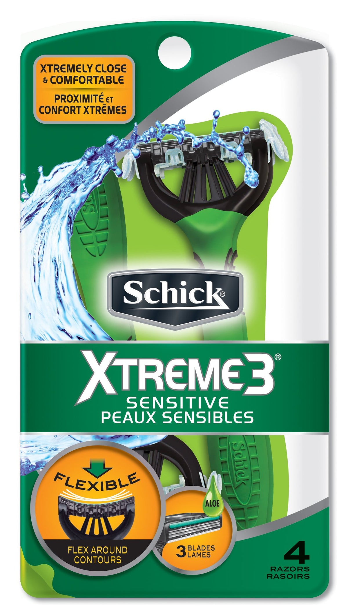 Schick Xtreme 3 Sensitive Skin Disposable Razors For Men, 4 Count - Silver