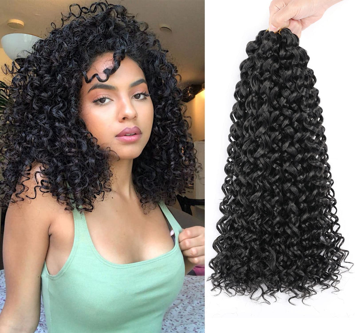 8 Packs 14&quot; Curly Crochet Hair By Ulocsbay - Water Wave, Gogo Curl, Black, Synthetic Extensions