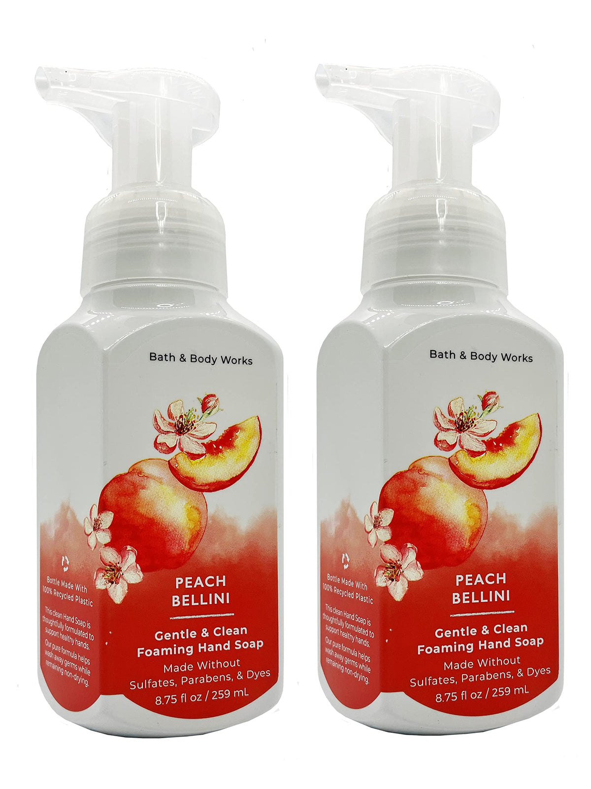 Bath & Body Works 2 Pack Foaming Hand Soap, Peach Bellini, 8.75 Oz - Moisturizing Cleanser