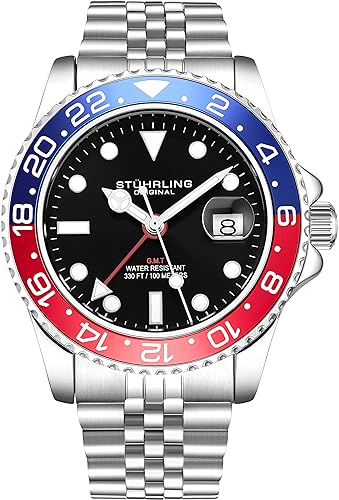 Stuhrling Original Men'S Silver Gmt Watch, Dual Time, Quickset Date, Water Resistant 10 Atm