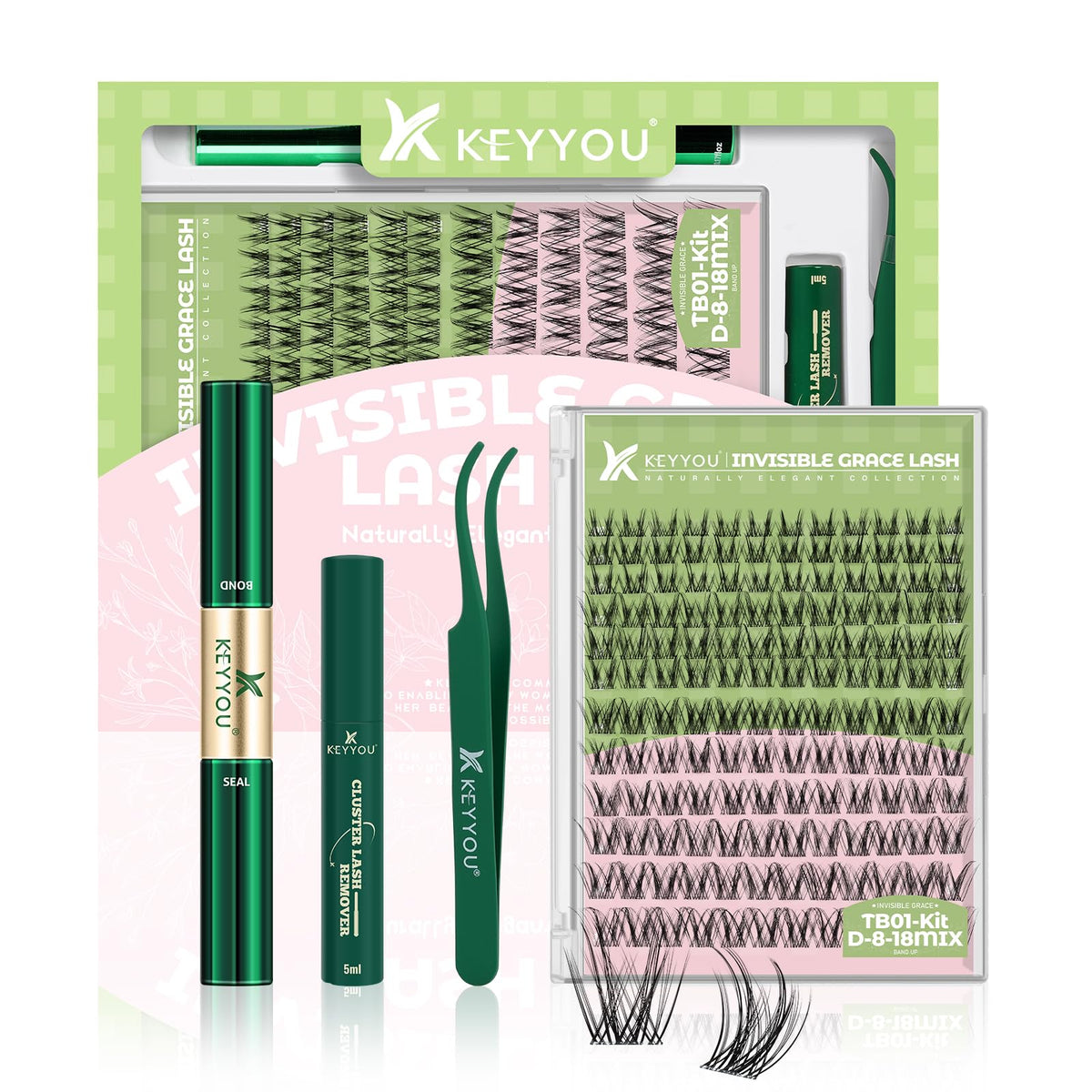 Keyyou D Curl Lash Extension Kit 144Pcs - Wispy Natural Invisible Band Diy Eyelash Kit