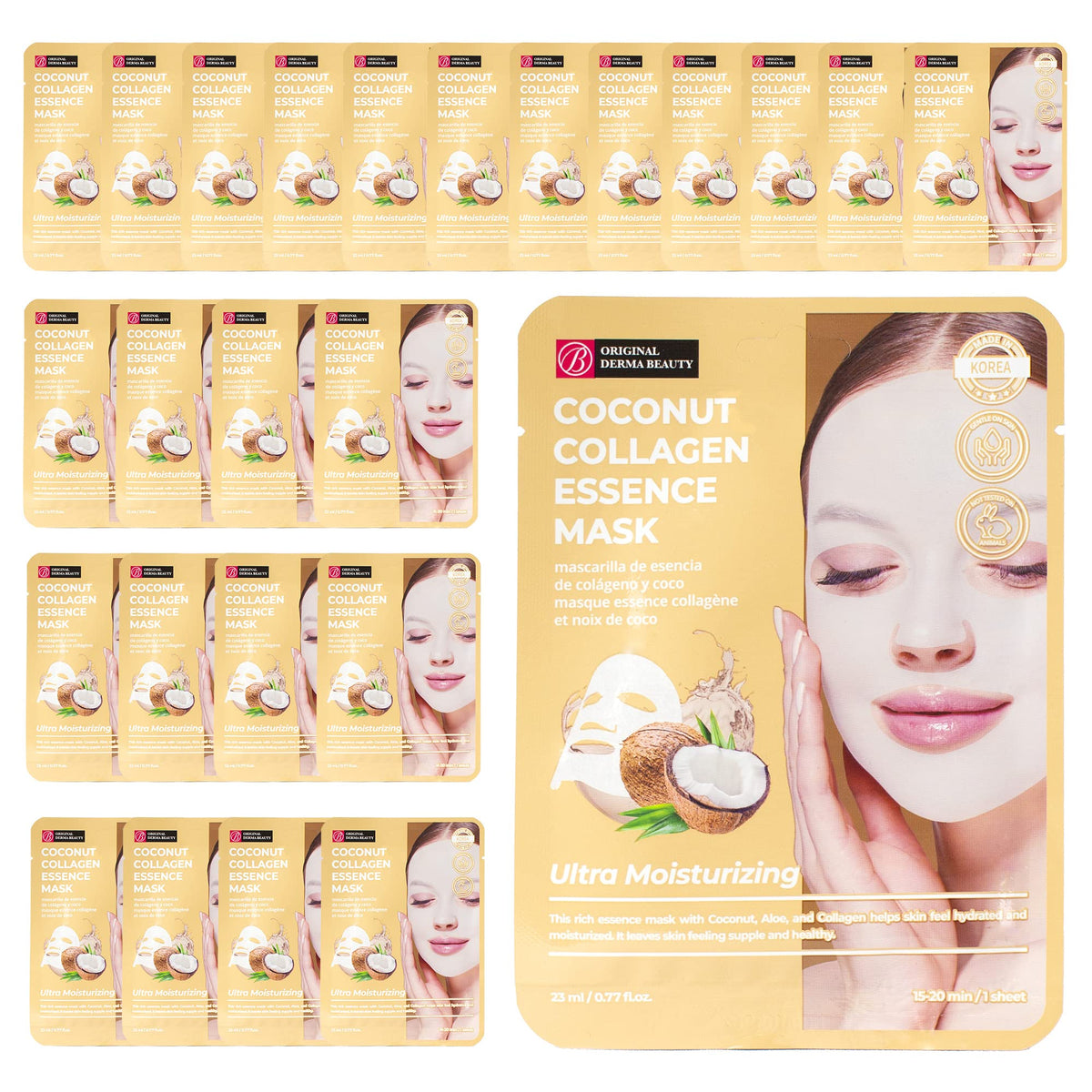 Innerest Collagen Face Masks 24 Pk - Ultra Moisturizing Coconut Sheet Masks For Skincare