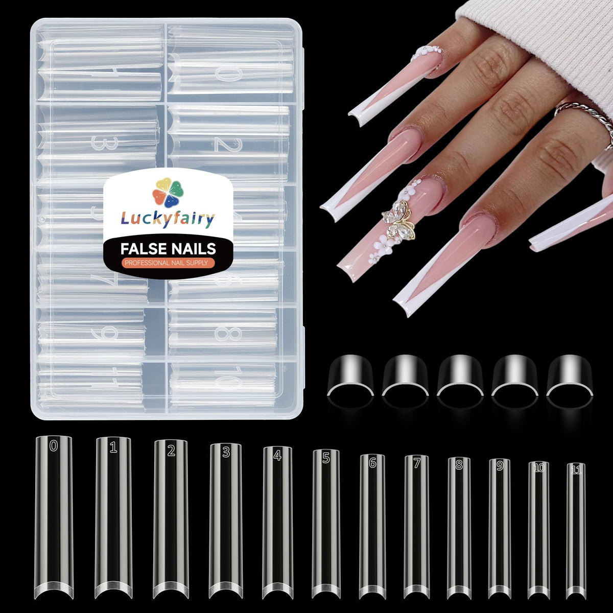 Luckyfairy 3Xl Extra Long Matte Acrylic Nail Tips, 120Pcs Half Cover Gel Press On, 12 Sizes