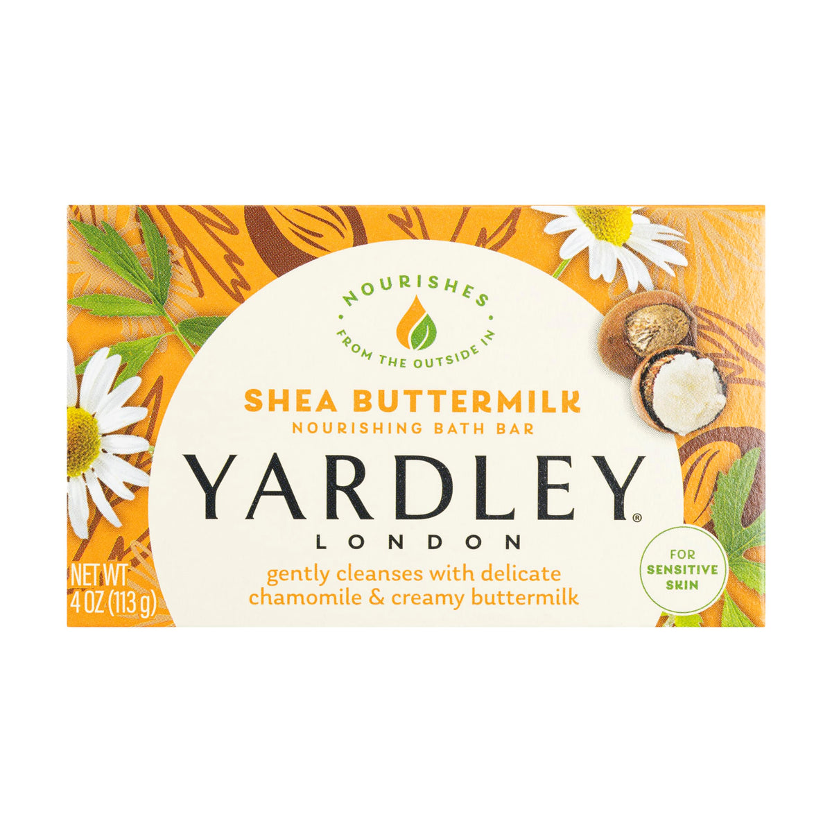 Yardley London Nourishing Bath Soap Bar, Shea Buttermilk, 4 Oz For Sensitive Skin