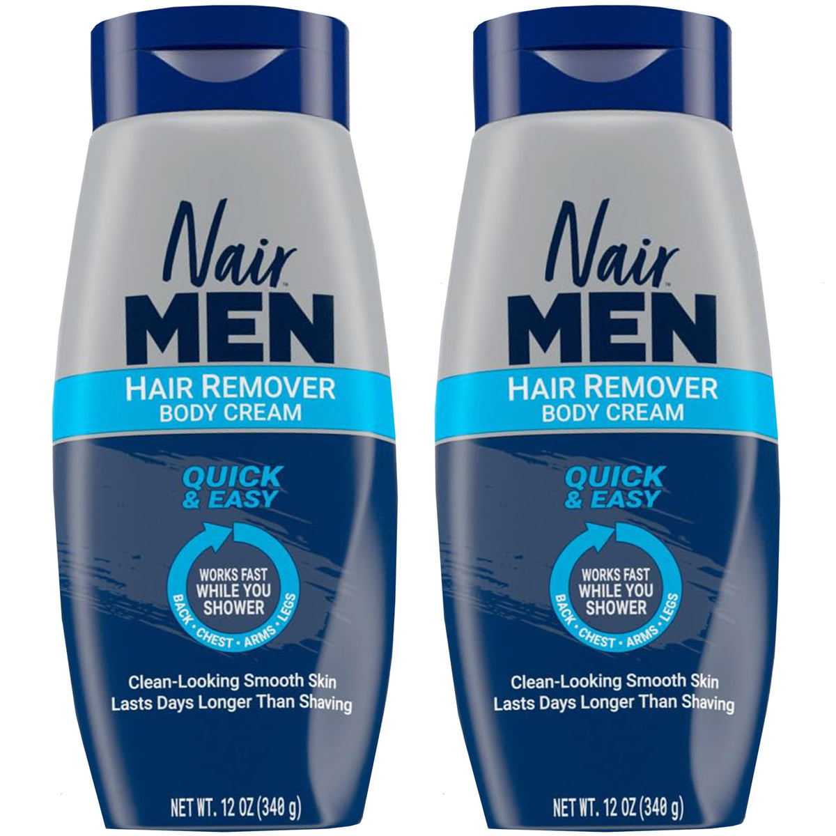 Nair Men Hair Removal Body Cream, 12 Oz, Pack Of 2 - Clear Formula For Smooth Skin