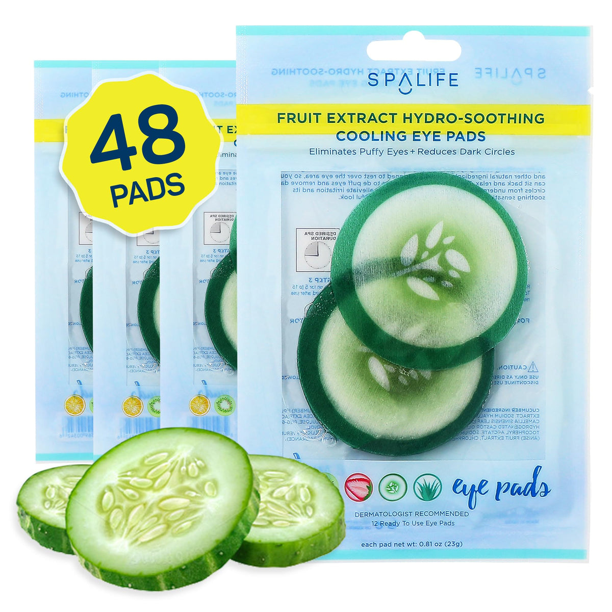 Spalife Cooling Eye Pads - Soothing Treatment For Dark Circles & Puffy Eyes - 48 Pads Cucumber