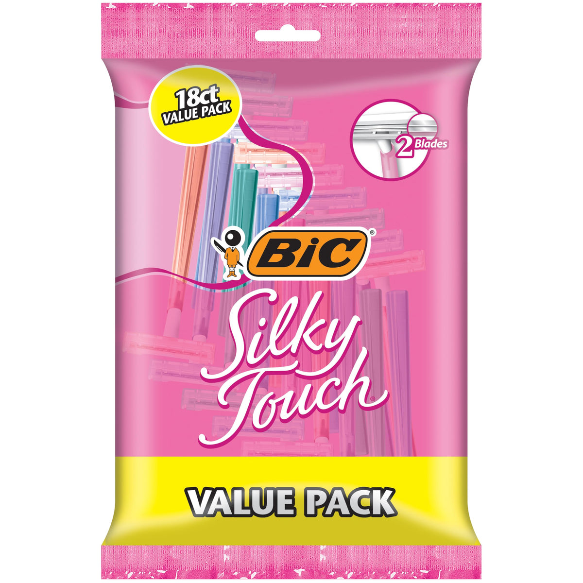 Bic Silky Touch Women'S Disposable Razors, 2 Blades, 18-Count For Sensitive Shaving