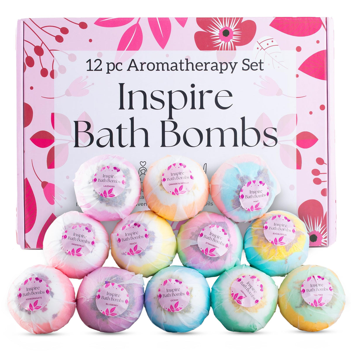 Evolutionusa Inspire All Natural Bath Bombs - 12 Large Luxury Fizzy Flower Bombs Gift Set