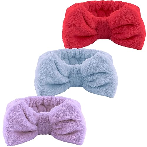 WSYUB 3pcs Microfiber Hairband Set with Bow Tie - Soft Spa & Skincare Headbands for Women