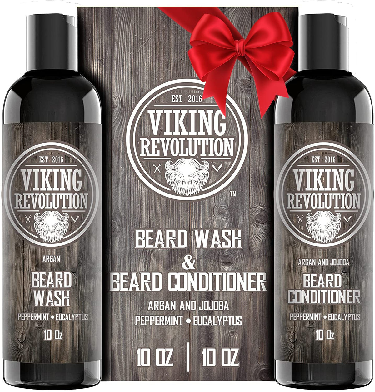 Viking Revolution Beard Shampoo & Conditioner Set - Argan & Jojoba Oils, Eucalyptus Scent, 10 Oz