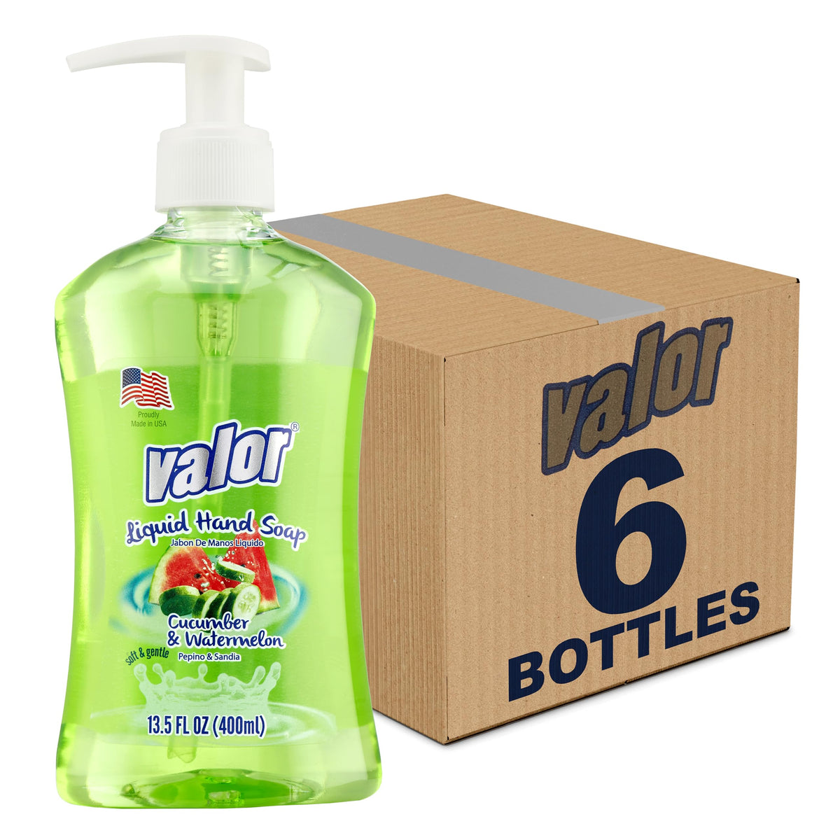 Valor Moisturizing Liquid Hand Soap, Cucumber & Watermelon Scent, 13.5 Fl Oz, 6 Pack