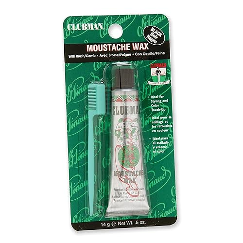 Clubman Moustache Wax Hang Pack - Black, 0.5 Oz For Strong Hold And Styling