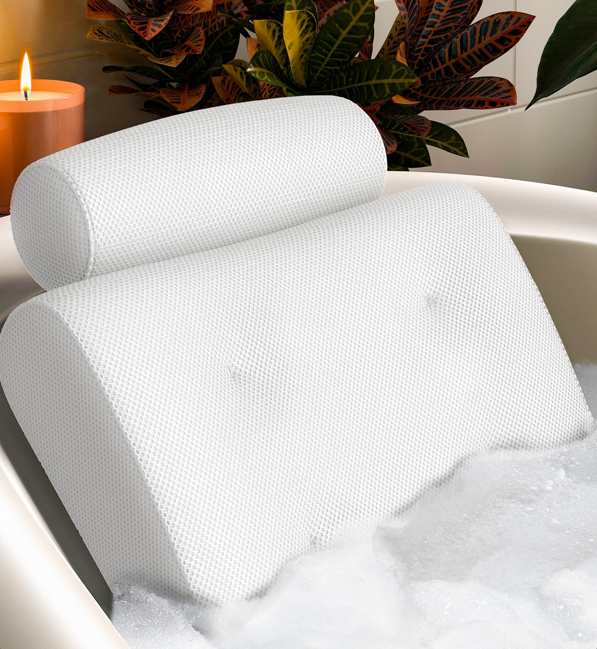 Everlasting Comfort Luxury Bath Pillow - Support Cushion For Head, Neck & Back In White