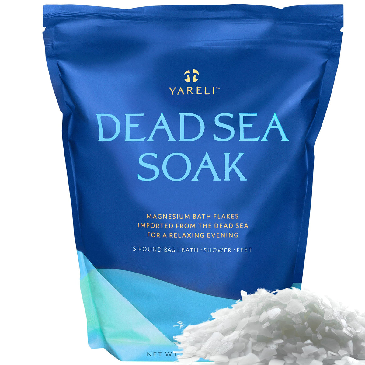 Yareli Dead Sea Bath & Foot Soak, Unscented Magnesium Salt Flakes, 5Lbs Epsom Salt Alternative