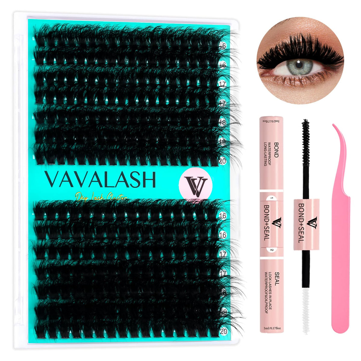 VAVALASH 60D+80D Lash Clusters Kit - 16-20mm Wispy Volume Lashes, Glue &