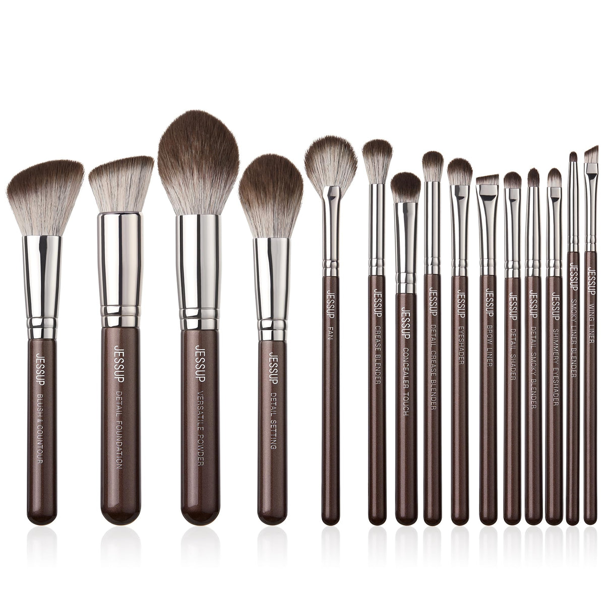 Jessup 15Pcs Makeup Brushes Set - Shimmer Brown Synthetic Foundation, Eyebrow, Eyeshadow & More