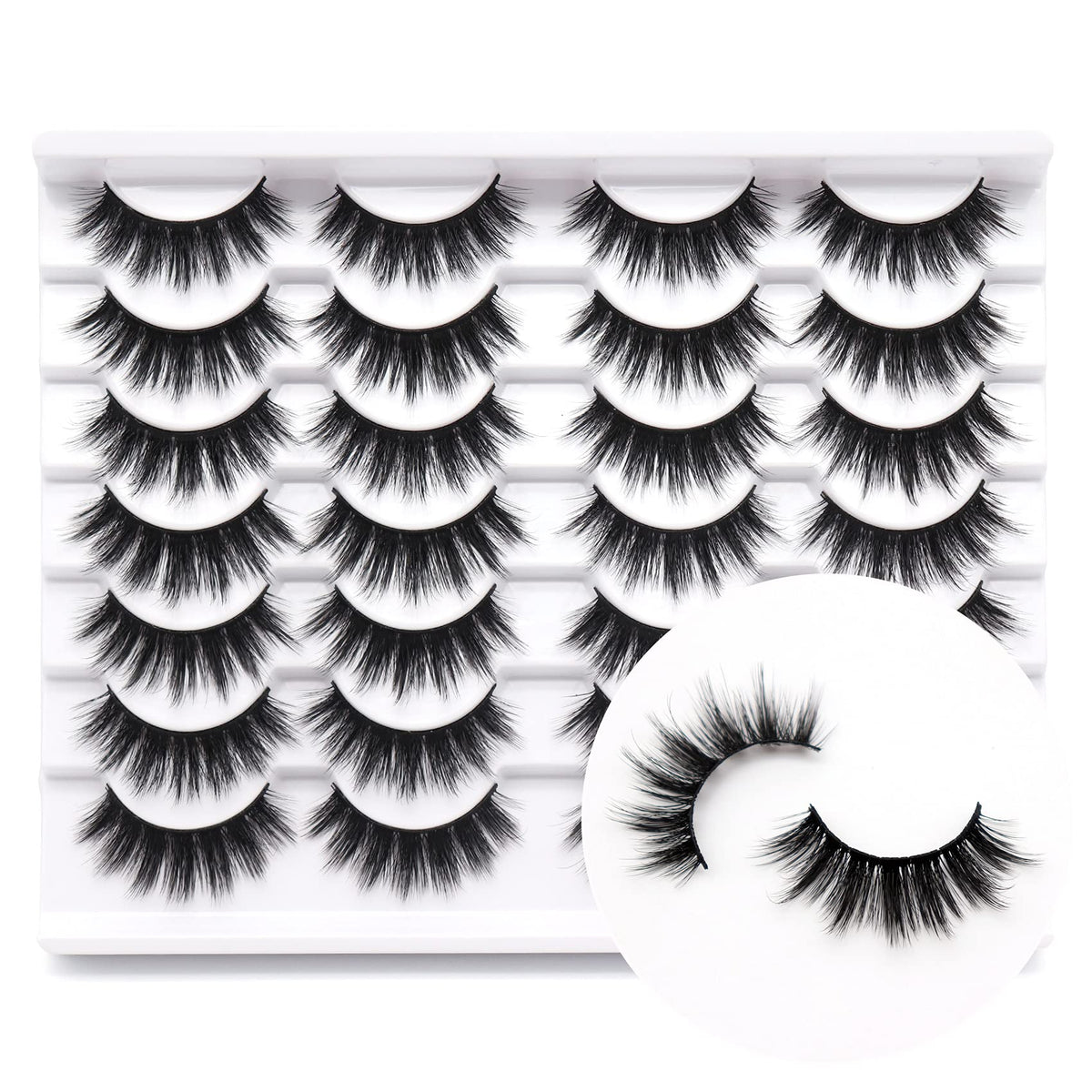 Veleasha Faux Mink Lashes - 14 Pairs 18MM Long Wispy Eyelashes for Natural Look - Black