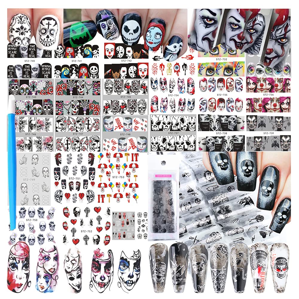 Uaruogp 36-Piece Halloween Nail Stickers Set - Skull & Spider Water Transfer Decals