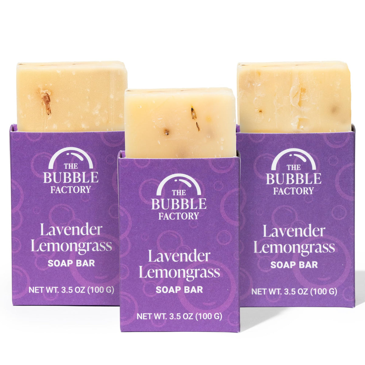 The Bubble Factory Vegan Lavender Lemongrass Soap Bars - All-Natural, Palm Oil Free, 3 Pack