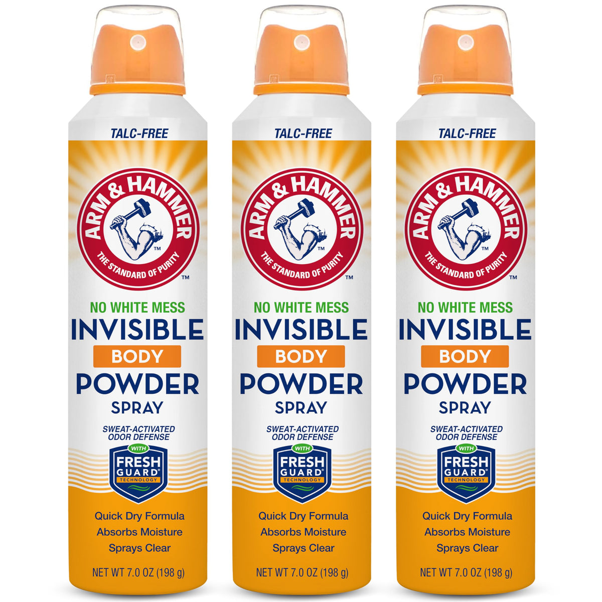 Arm & Hammer Invisible Body Powder Spray, Talc-Free Odor & Sweat Control, 7 Oz (3 Pack)