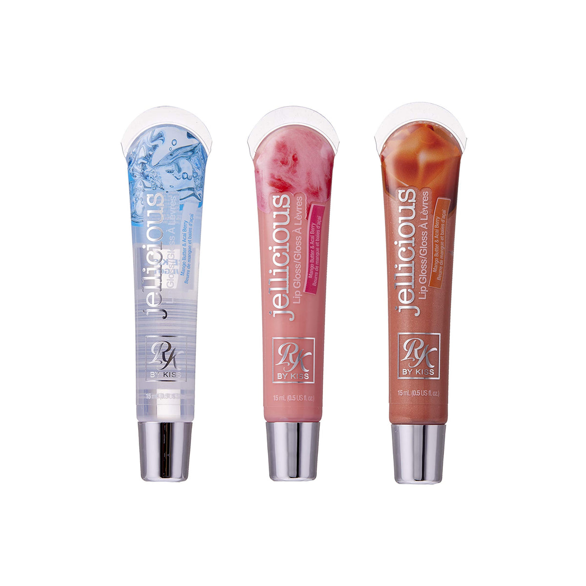 Ruby Kisses Jellicious Lip Gloss Set - 3 Flavors, 0.5 Fl Oz Each, Moisturizing Shine