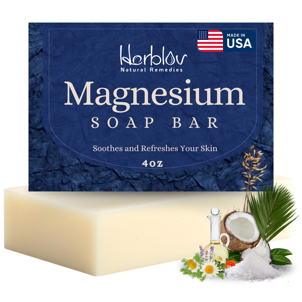 Herblov Dead Sea Magnesium Soap Bar - Deep Cleansing, Moisturizing, All-Natural, 4 Oz