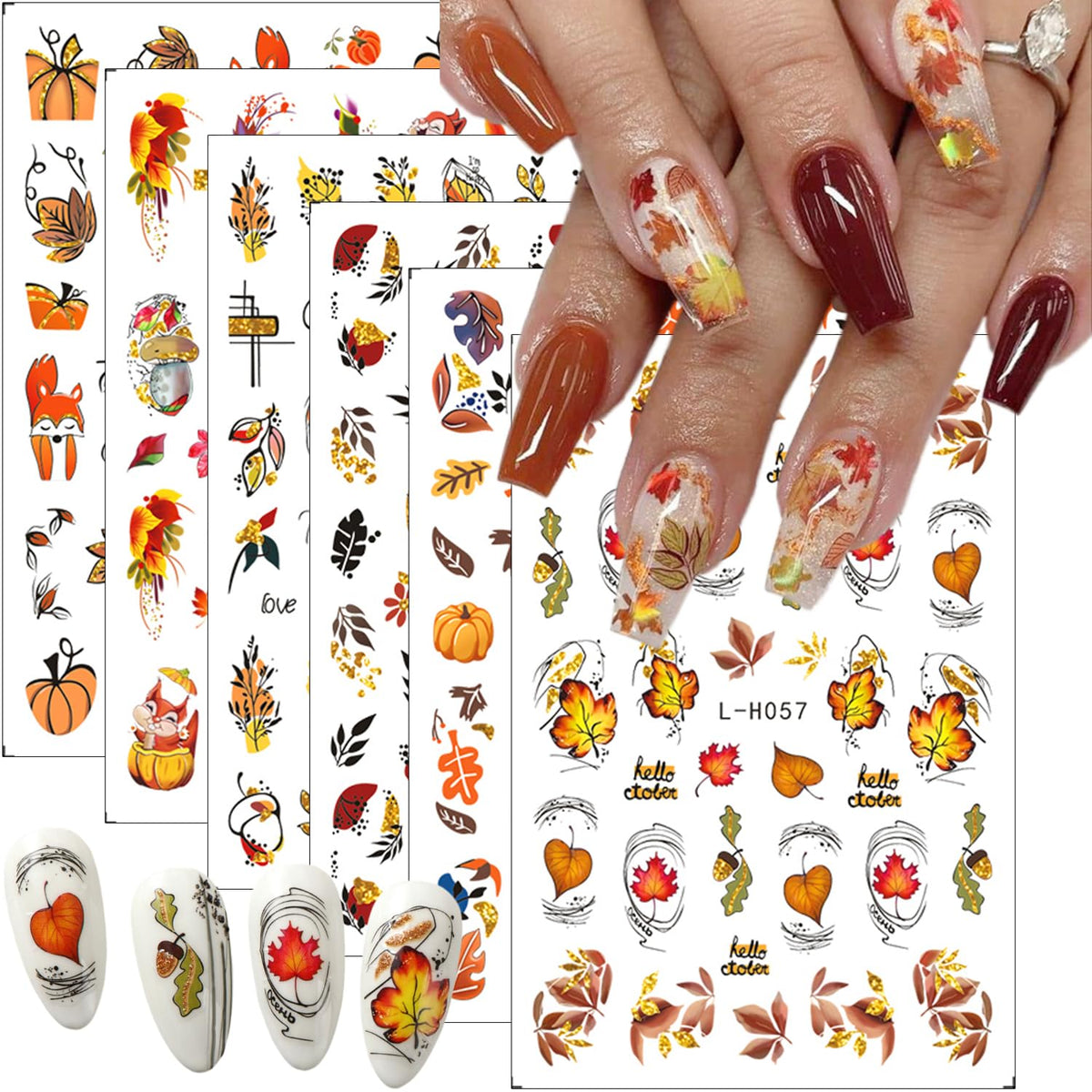 Sutaozhi 6Pcs Fall Nail Art Stickers - Maple Leaf & Thanksgiving Designs For Women