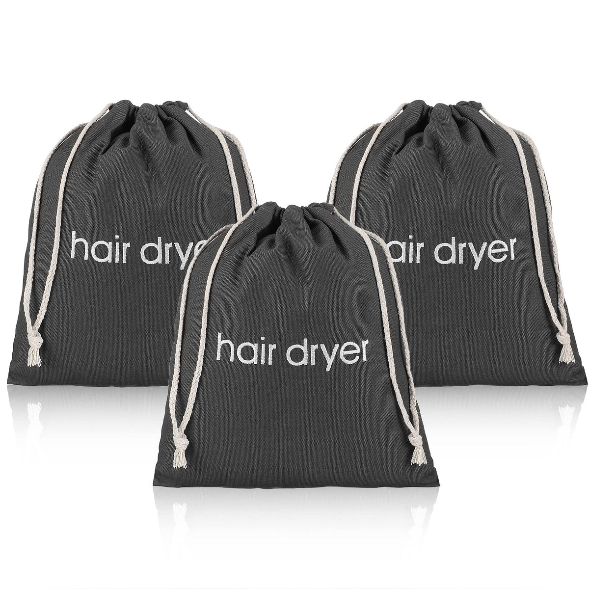 Erkxd Hair Dryer Bags - 3 Pack Drawstring Container For Travel & Bathroom - Grey