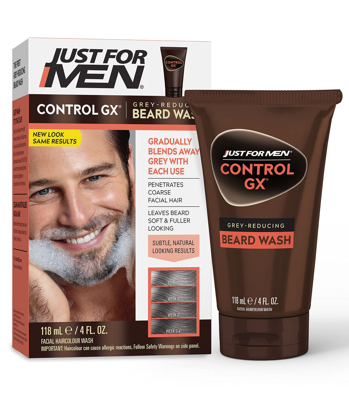 Just For Men Control Gx Grey Reducing Beard Wash Shampoo, 4 Fl Oz - Soften & Color Facial Hair