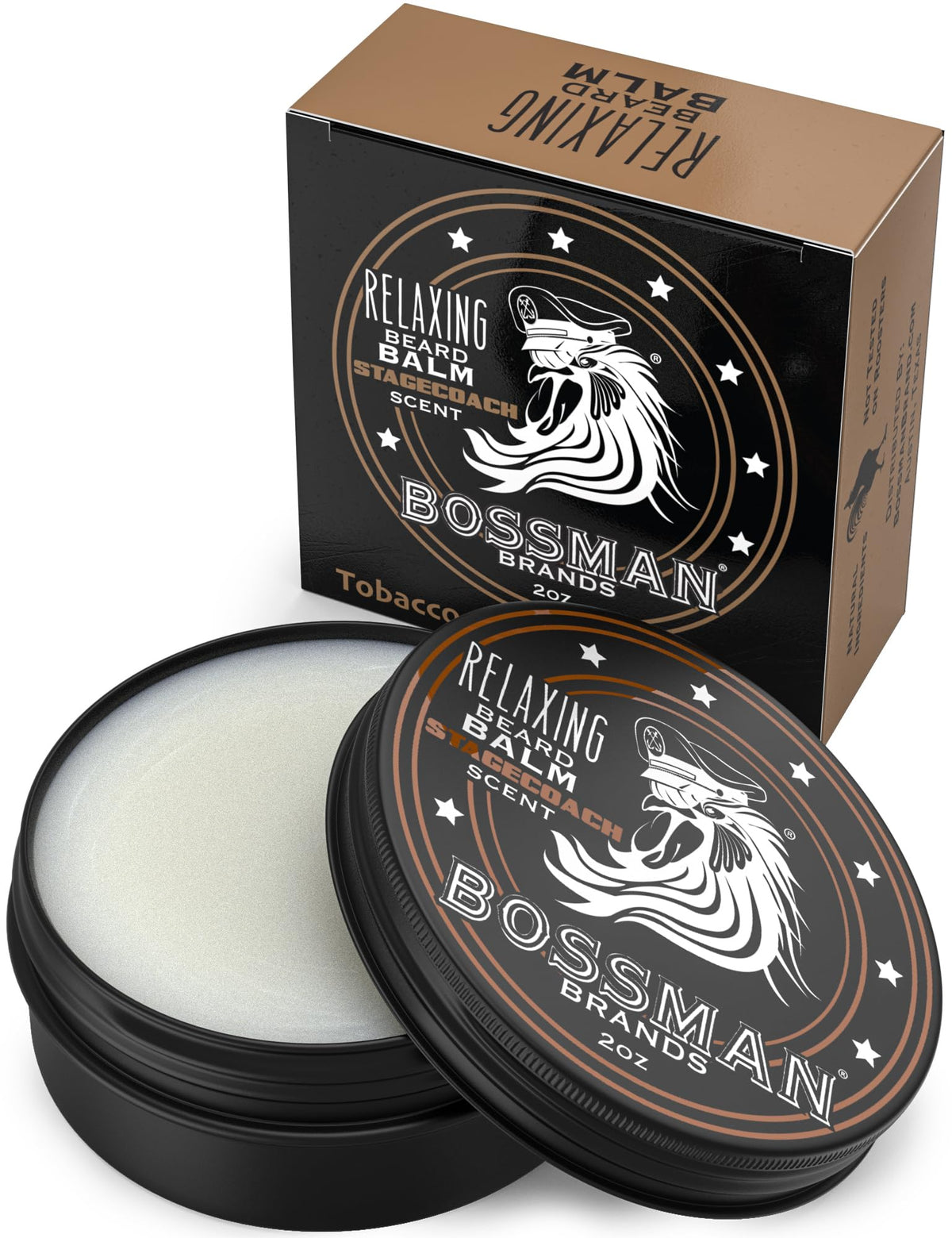 Bossman Relaxing Beard Balm - Stagecoach Scent, 2Oz Beard Tamer, Thickener & Softener Cream