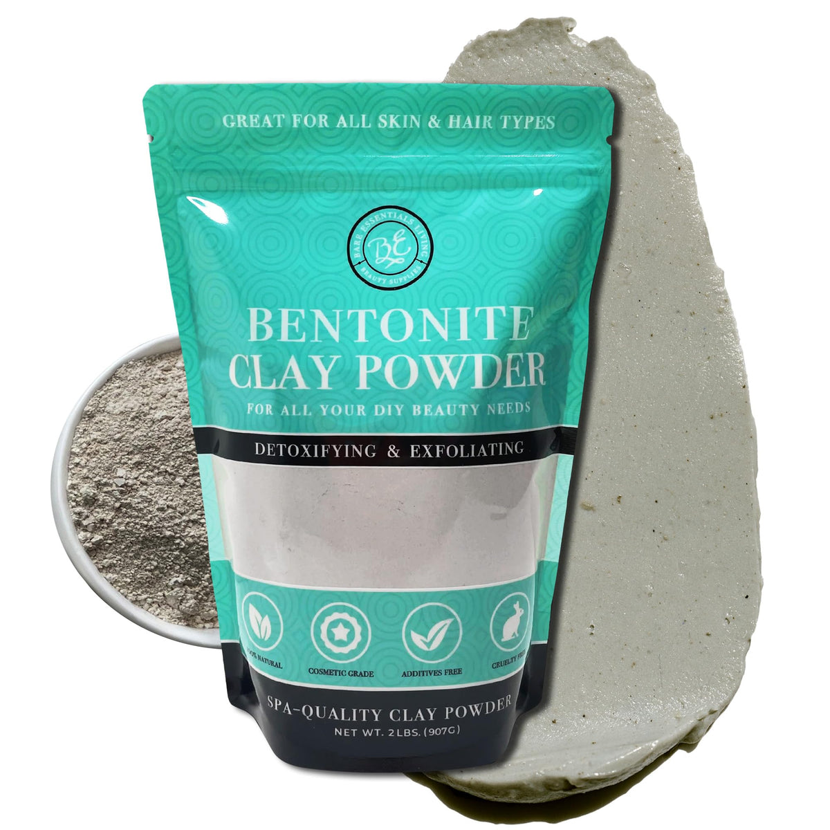 Bare Essentials Living Bentonite Clay Powder 2Lbs - Detox Face Mask & Bath, Made In Usa